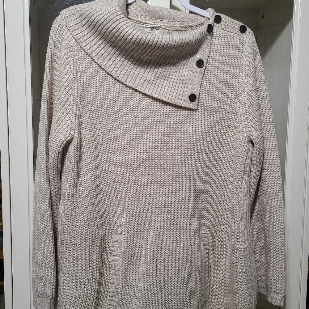 Style & Co Woman's Ribbed Asymetrical Colar Beige Pocket Sweater sz 1X